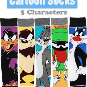 Looney Tunes Crew Socks (lot of 5) Daffy, Bugs, Sylvester, Martin, Taz  OS